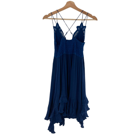 Free People Adella Slip Dress Blue Lace Ruffle Strappy Beach - Picture 7 of 8